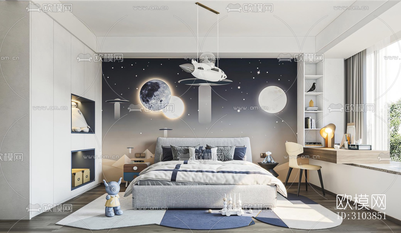 北欧儿童房效果图下载（渲染图1）