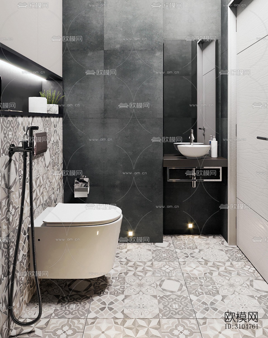 高级灰卫生间效果图下载（渲染图5）