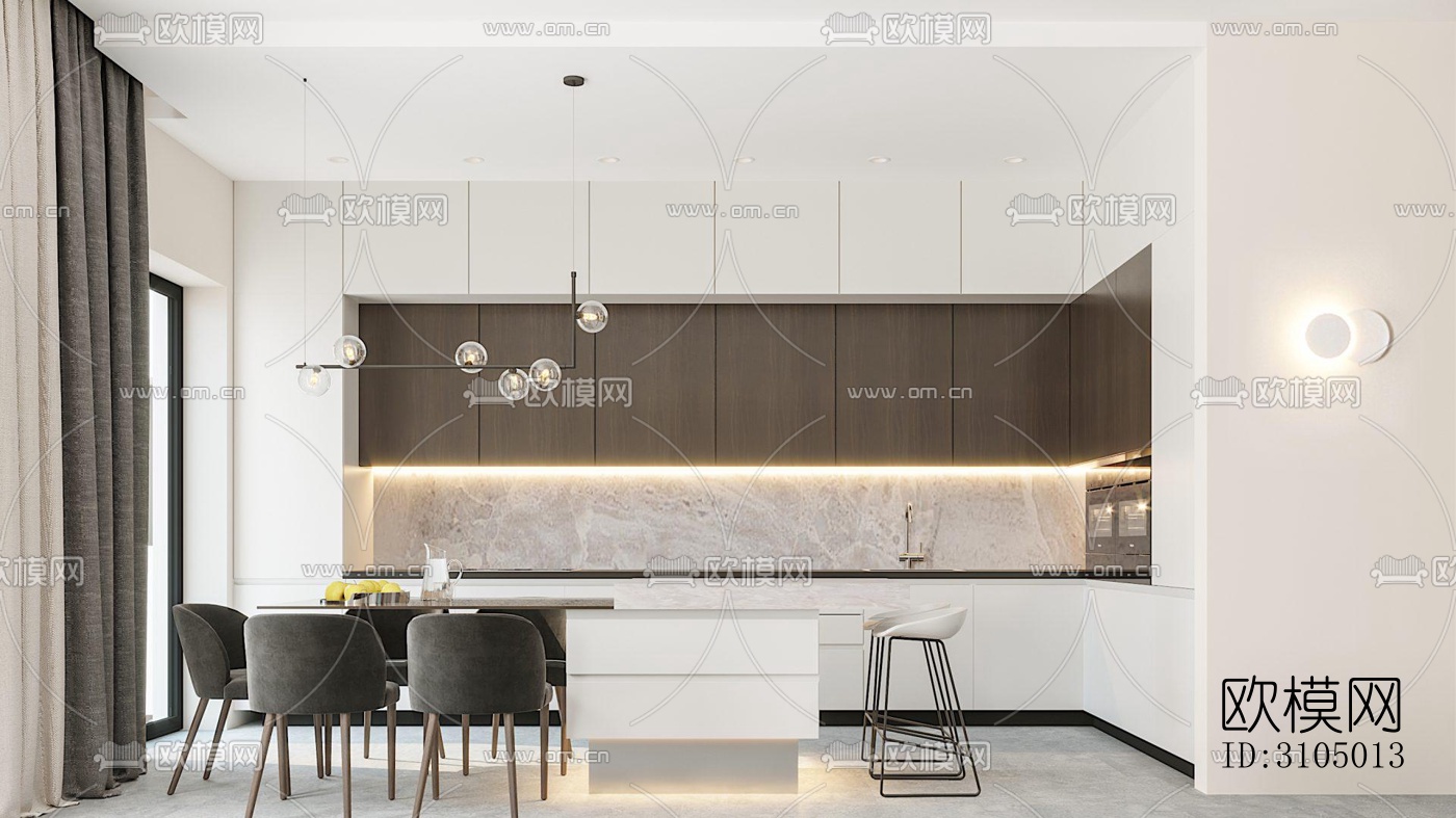 现代厨房效果图下载（渲染图1）
