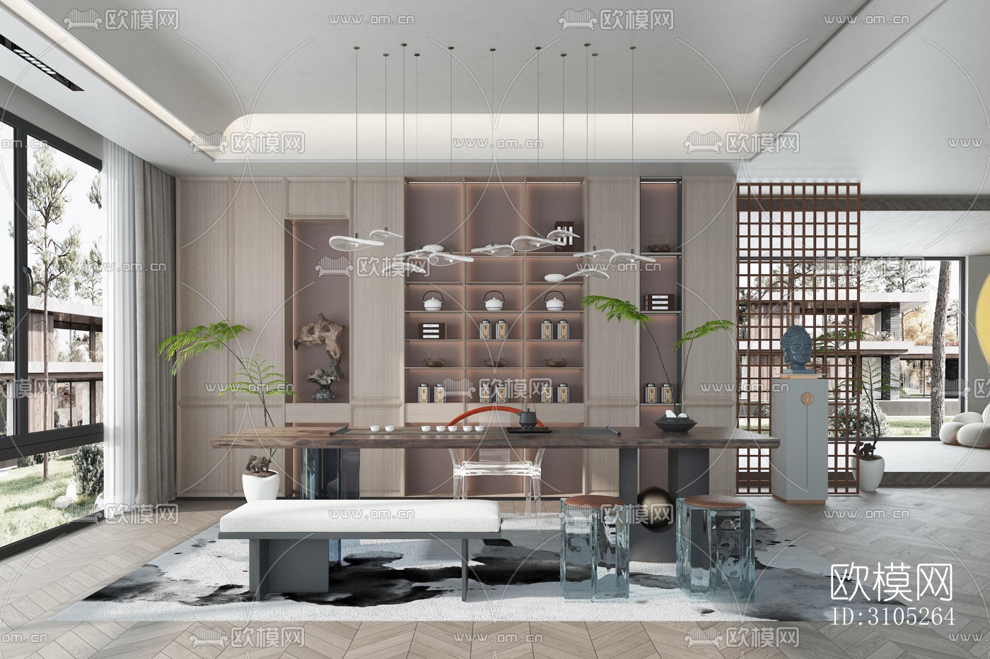 新中式茶室效果图下载（渲染图2）