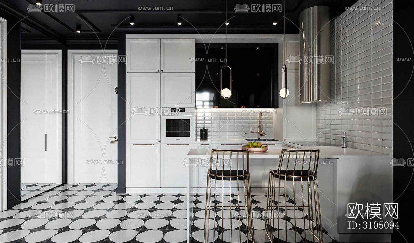 高级灰厨房效果图下载（渲染图3）