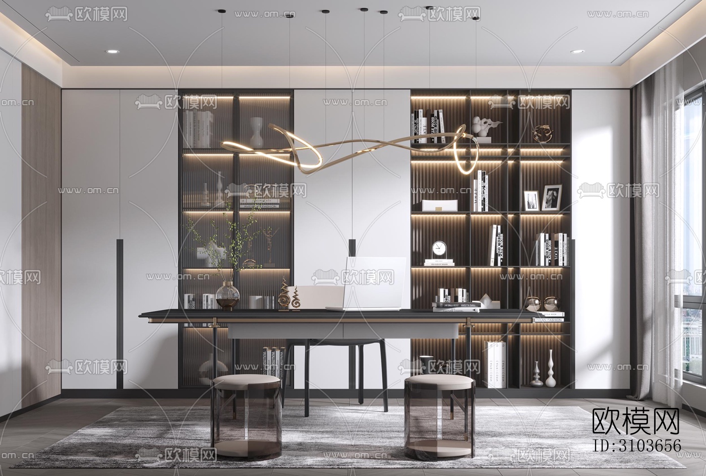 现代书房效果图下载（渲染图4）