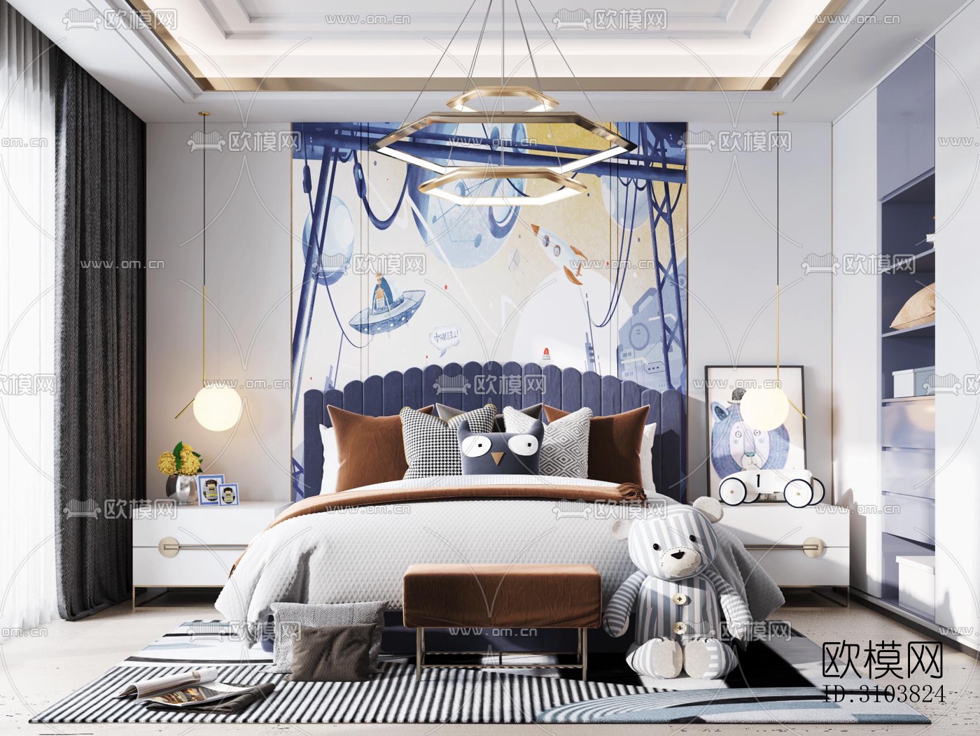 北欧儿童房效果图下载（渲染图2）