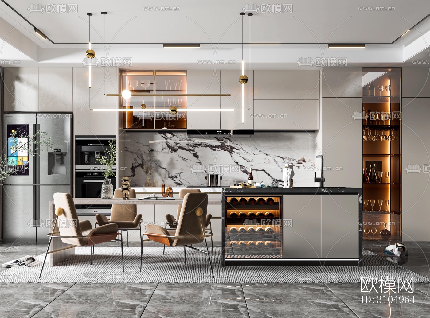 现代厨房效果图下载（渲染图2）