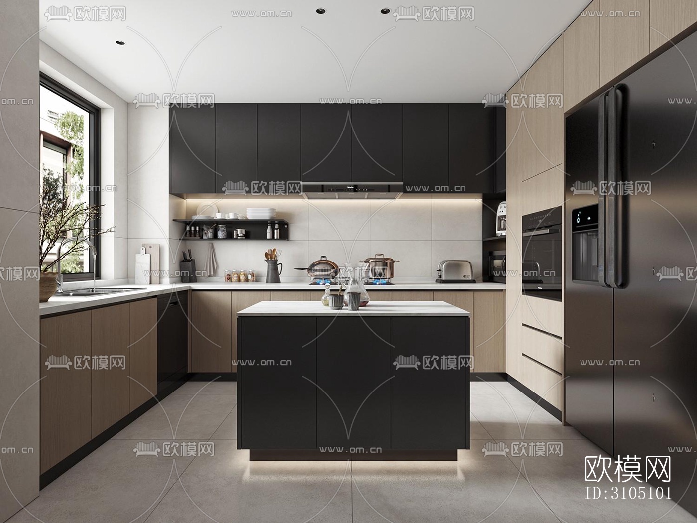 高级灰厨房效果图下载（渲染图5）