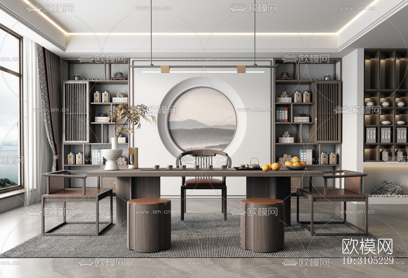 新中式茶室效果图下载（渲染图3）