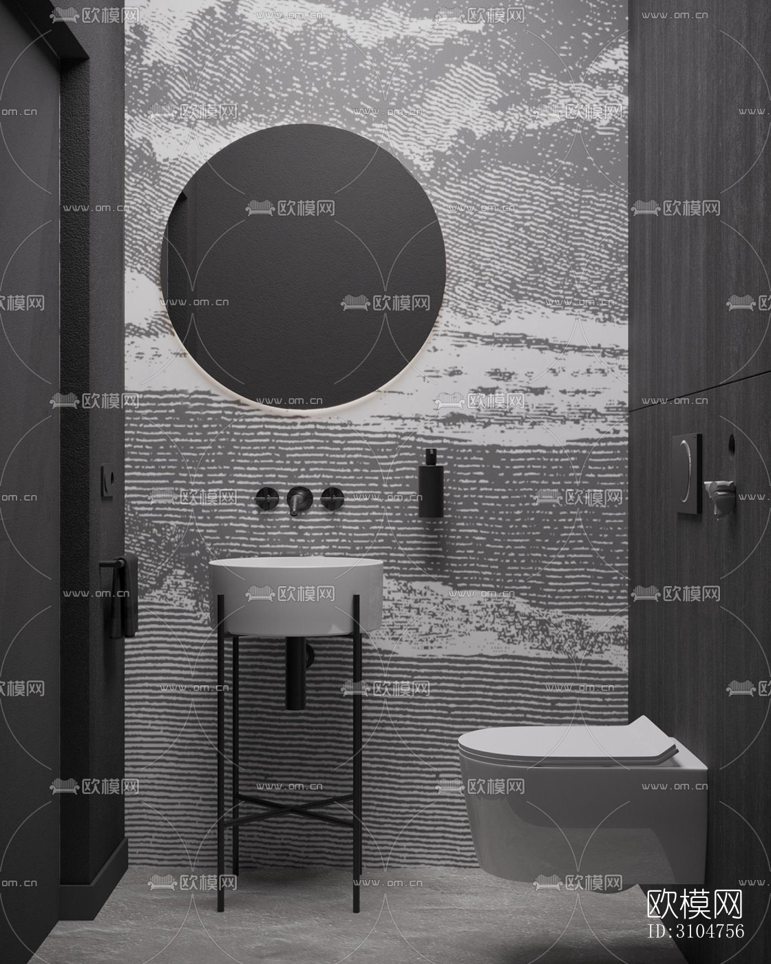 高级灰卫生间效果图下载（渲染图3）