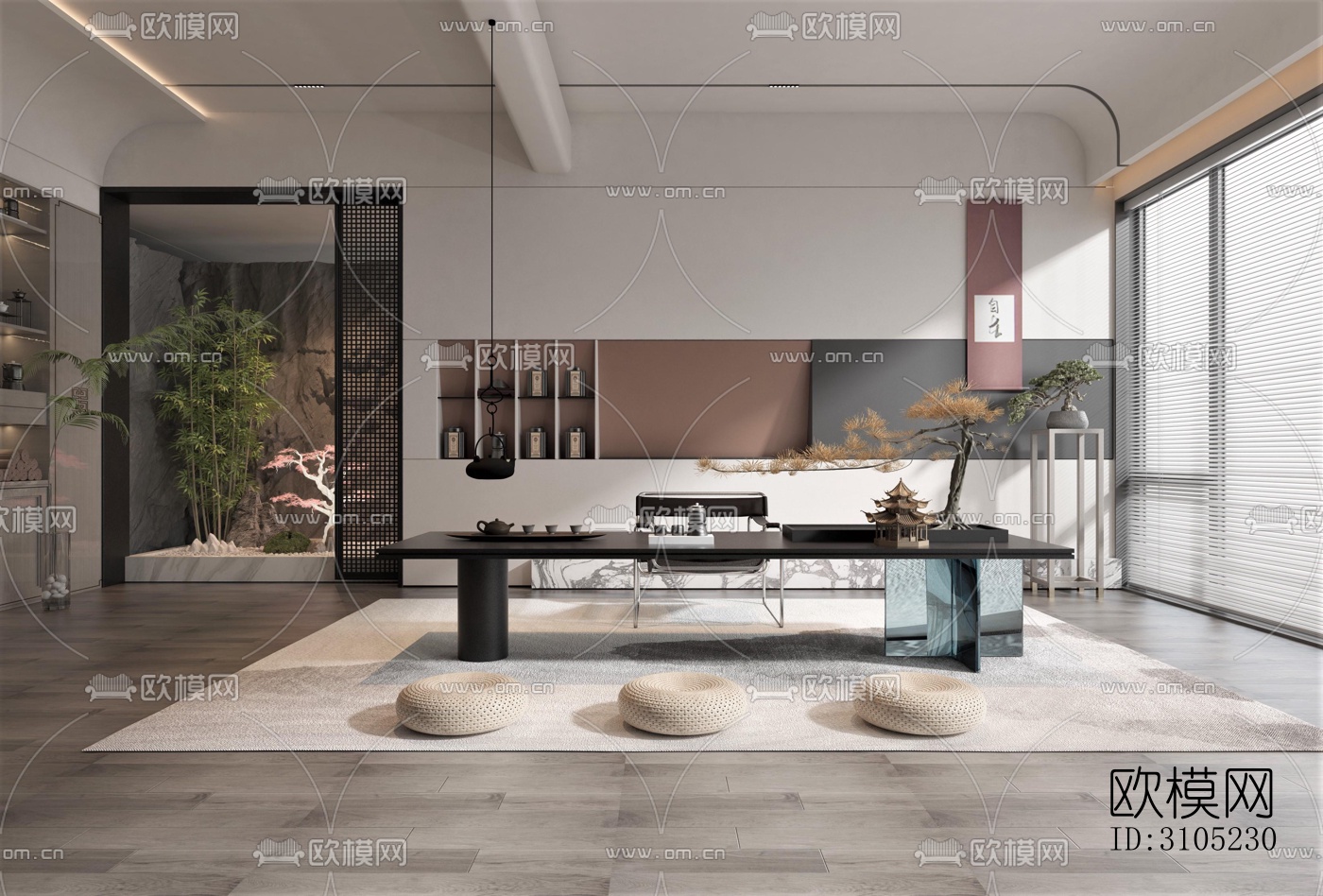 新中式茶室效果图下载（渲染图5）