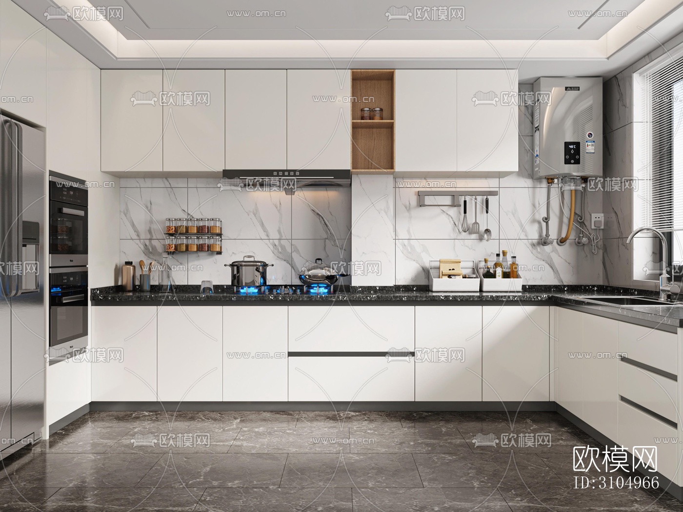现代厨房效果图下载（渲染图4）