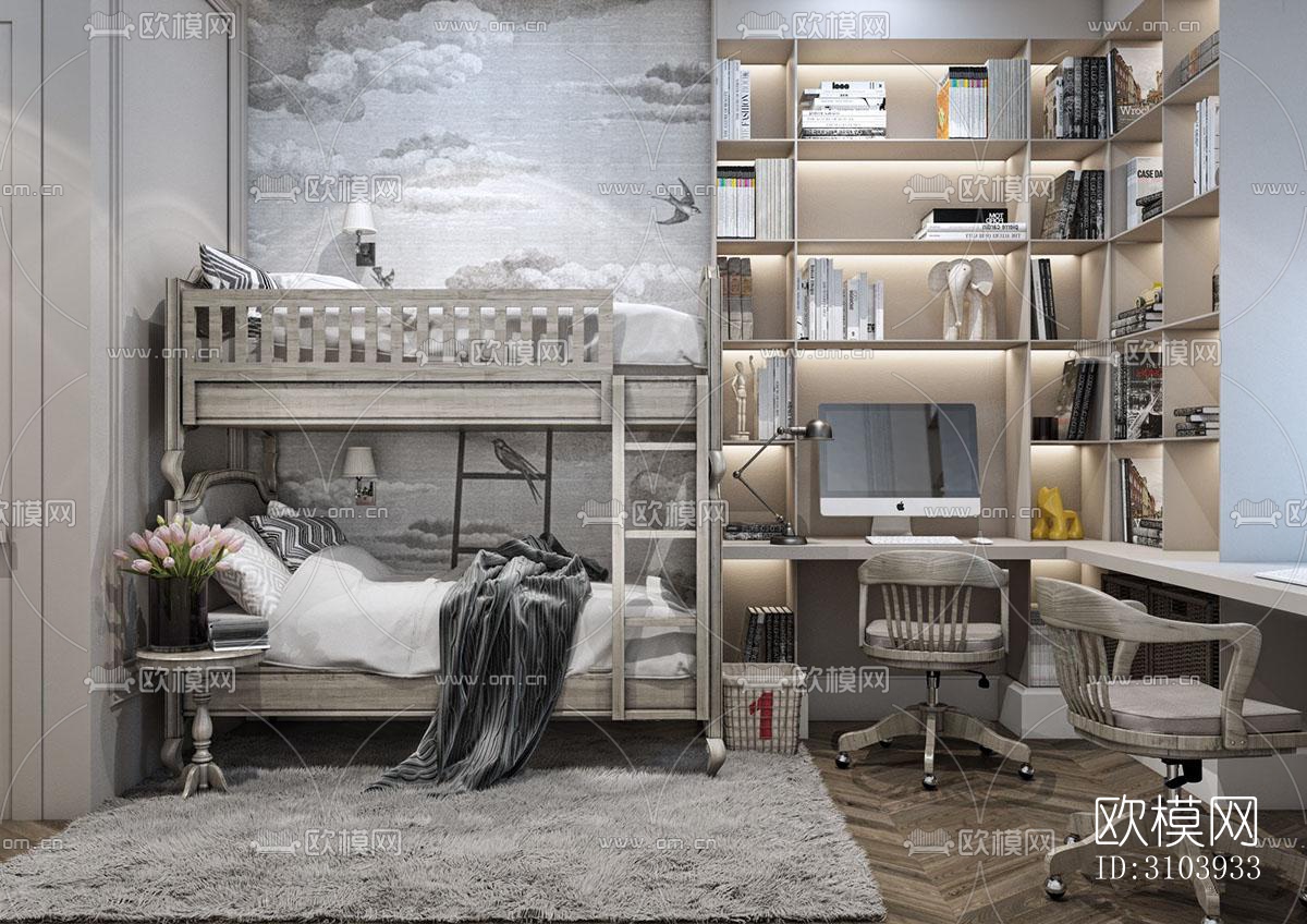 欧式儿童房效果图下载（渲染图2）