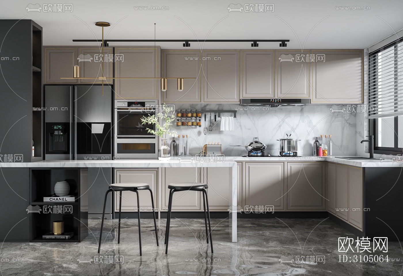 美式厨房效果图下载（渲染图4）