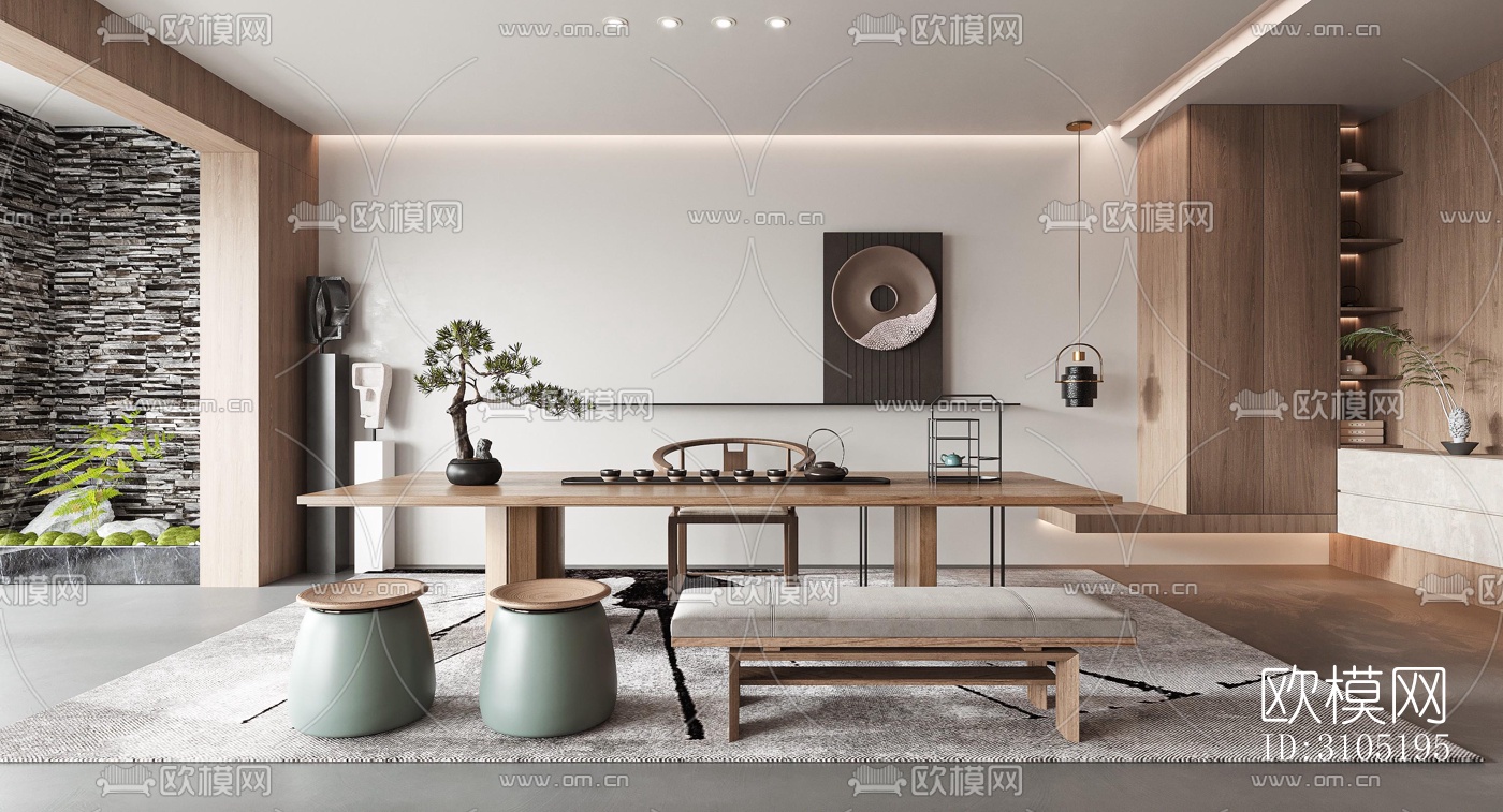 新中式茶室效果图下载（渲染图3）