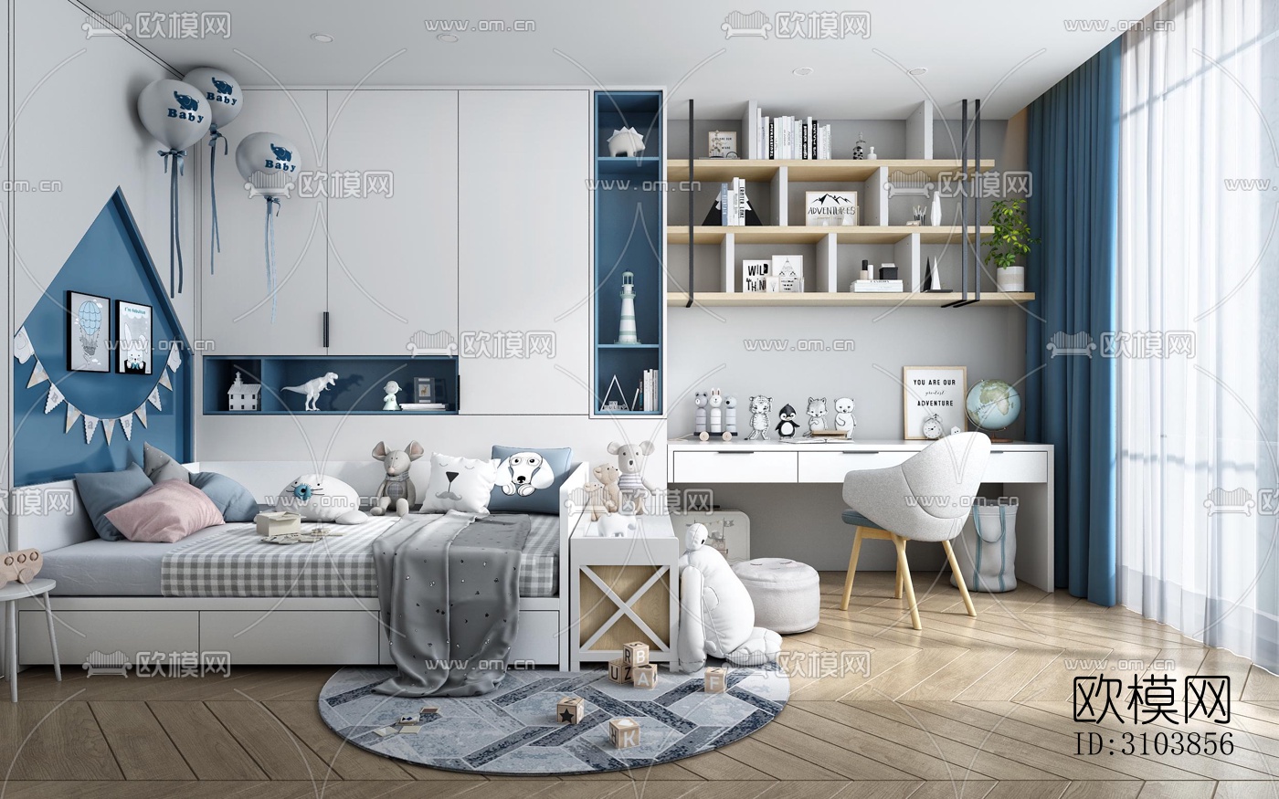 北欧儿童房效果图下载（渲染图2）