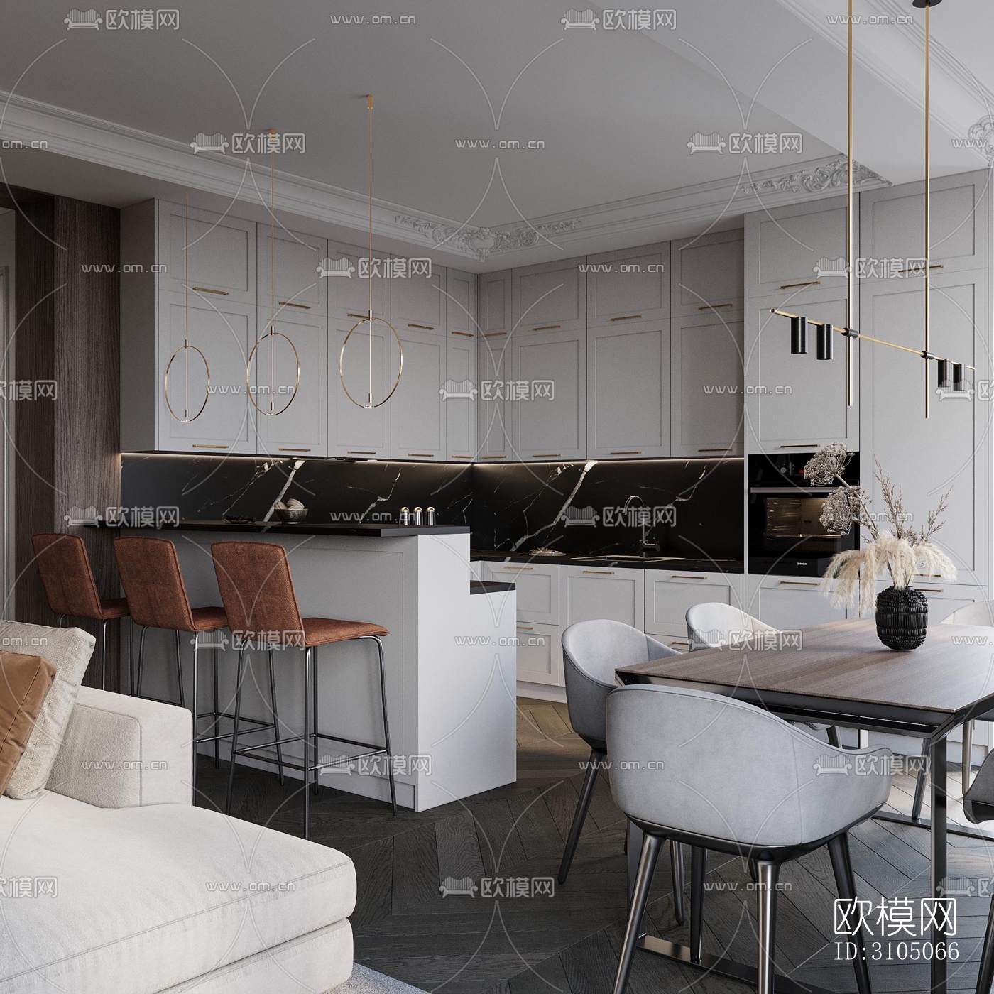 美式厨房效果图下载（渲染图3）