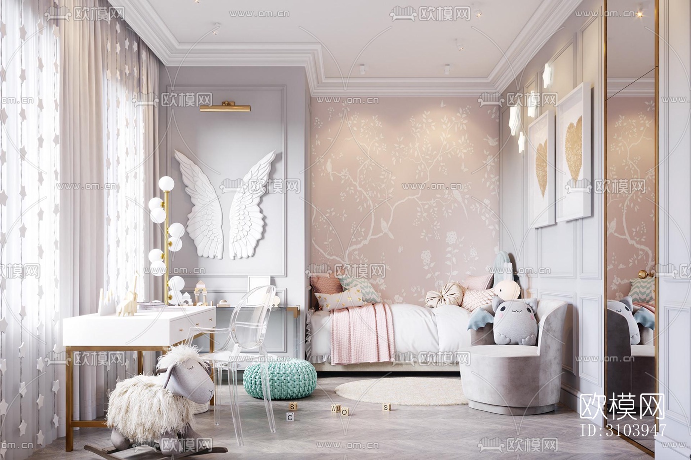 法式儿童房效果图下载（渲染图3）