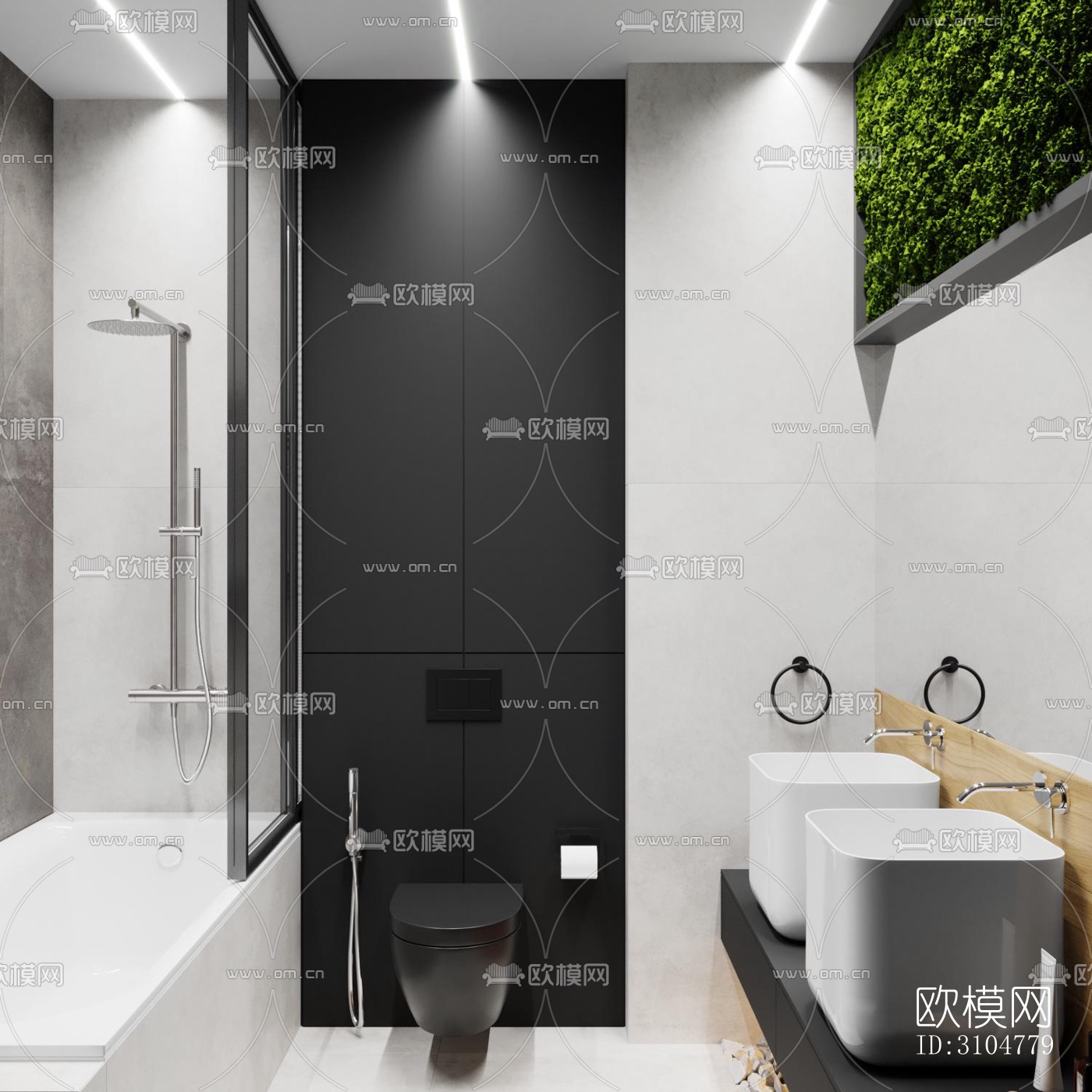 高级灰卫生间效果图下载（渲染图1）
