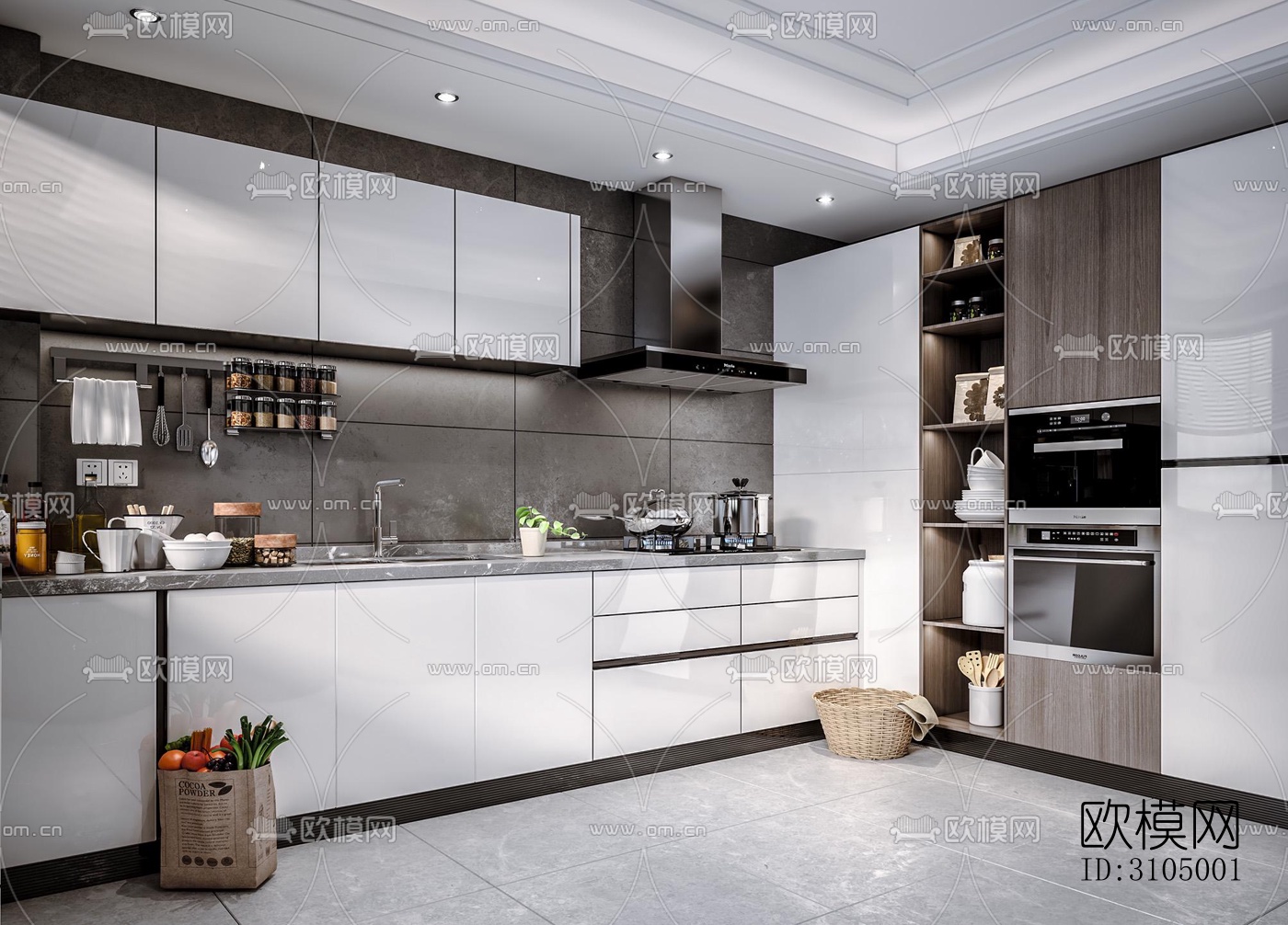 现代厨房效果图下载（渲染图2）