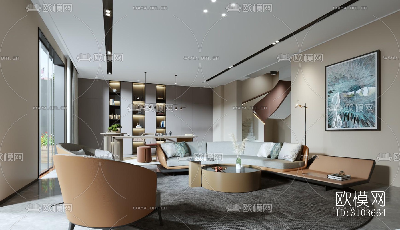 现代书房效果图下载（渲染图2）