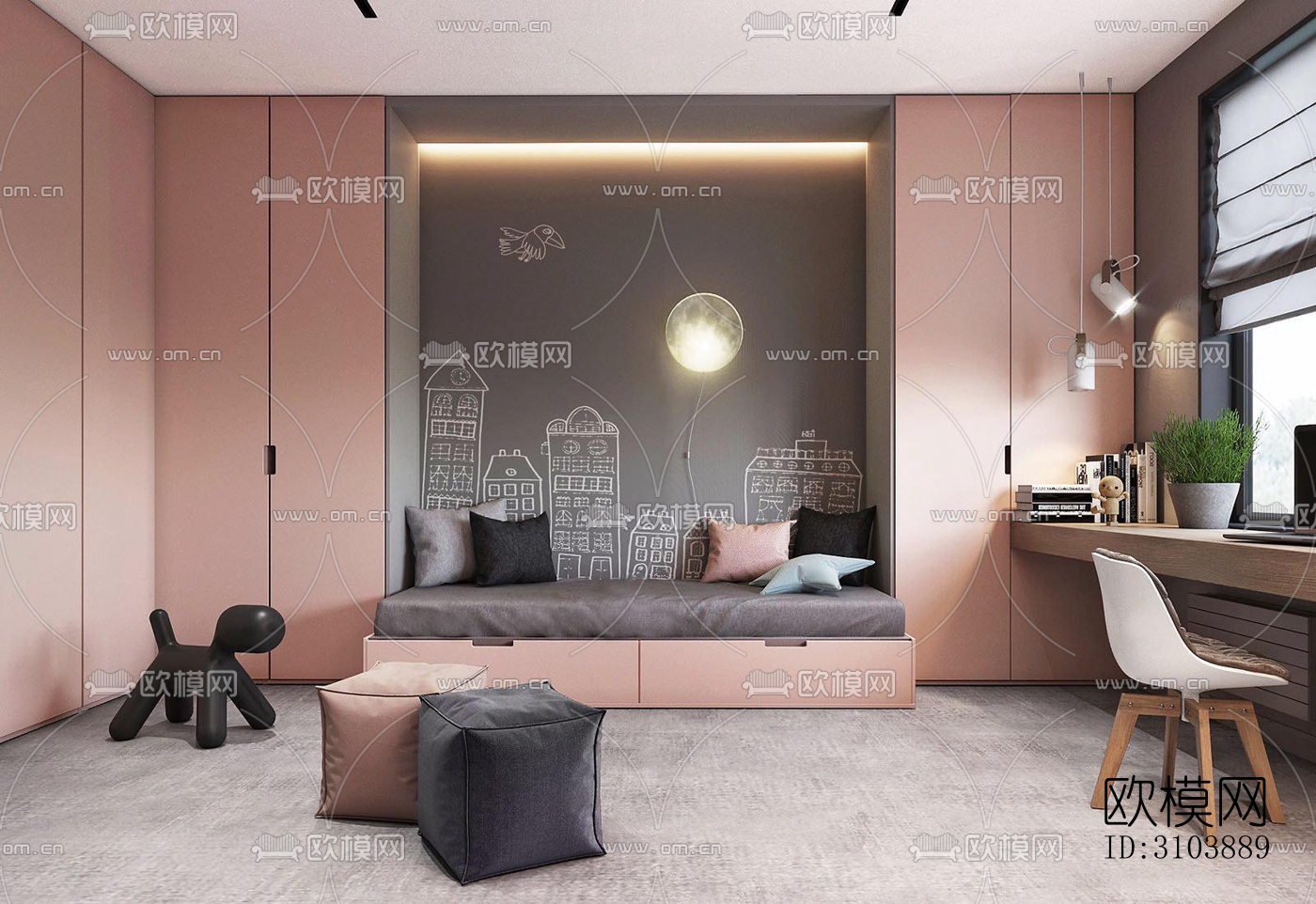 北欧儿童房效果图下载（渲染图1）