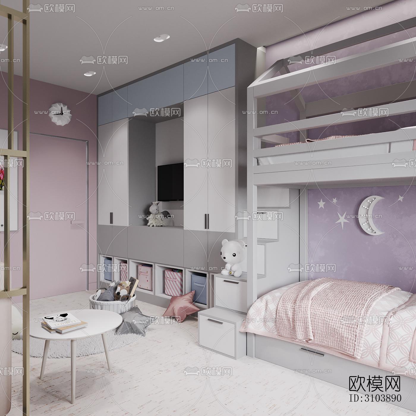 北欧儿童房效果图下载（渲染图1）