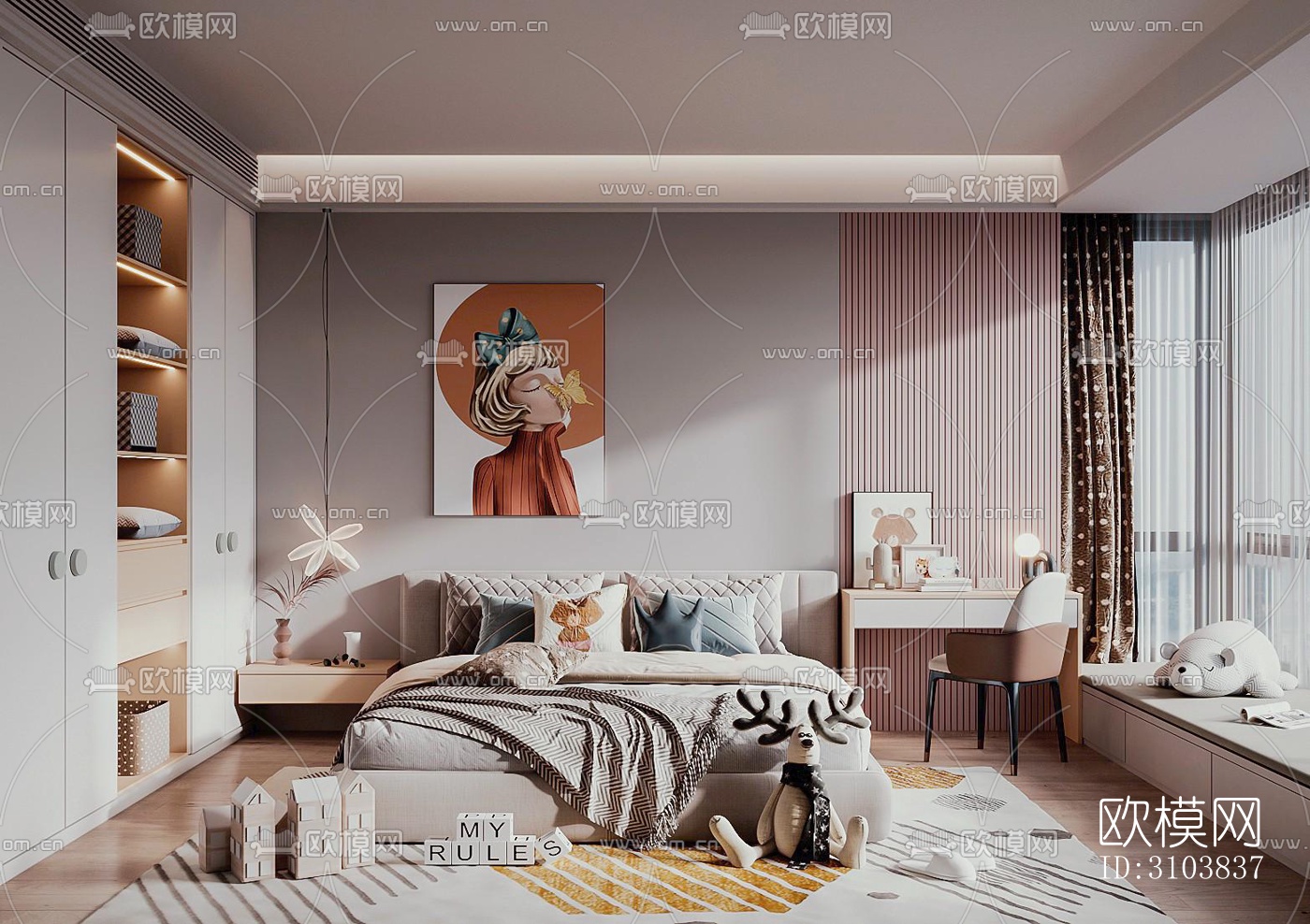 北欧儿童房效果图下载（渲染图3）