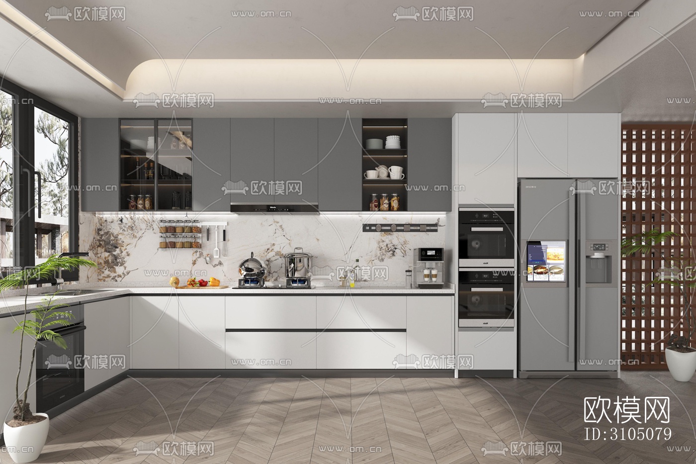 高级灰厨房效果图下载（渲染图5）
