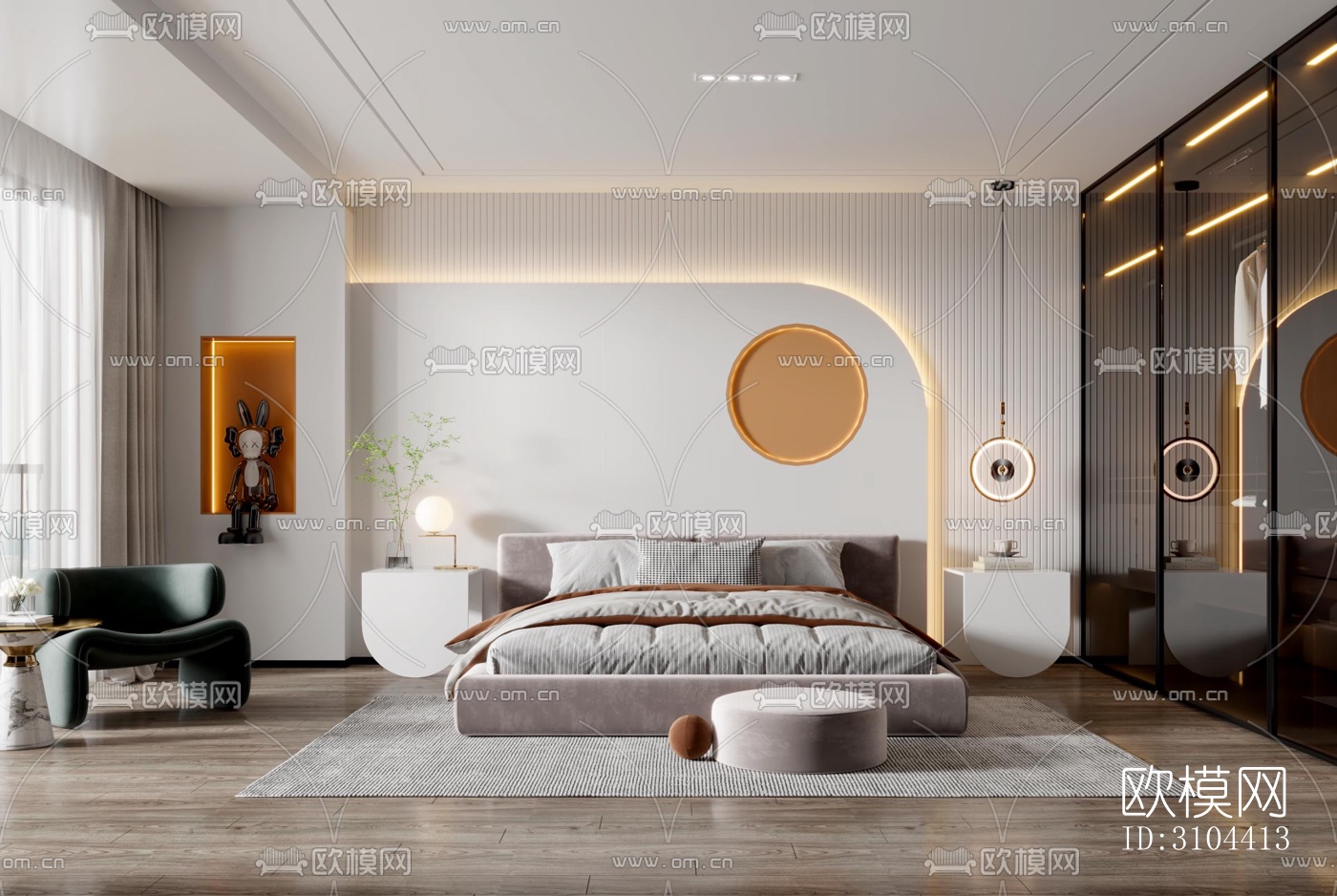 现代卧室效果图下载（渲染图1）