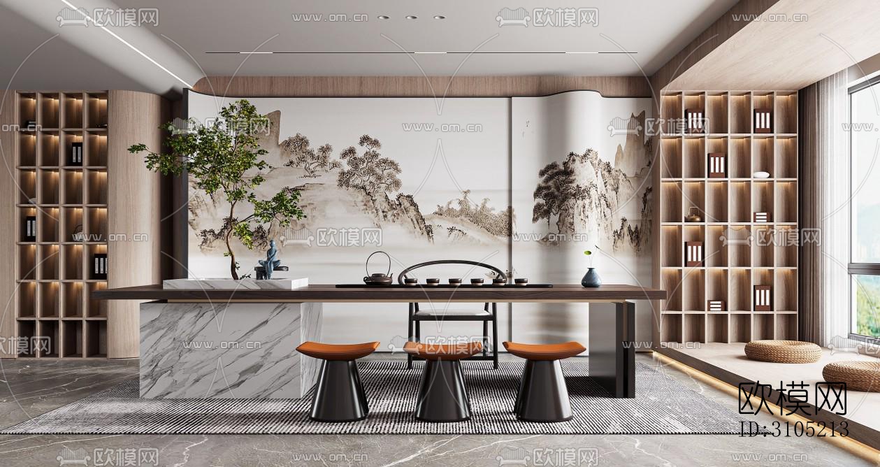 新中式茶室效果图下载（渲染图3）