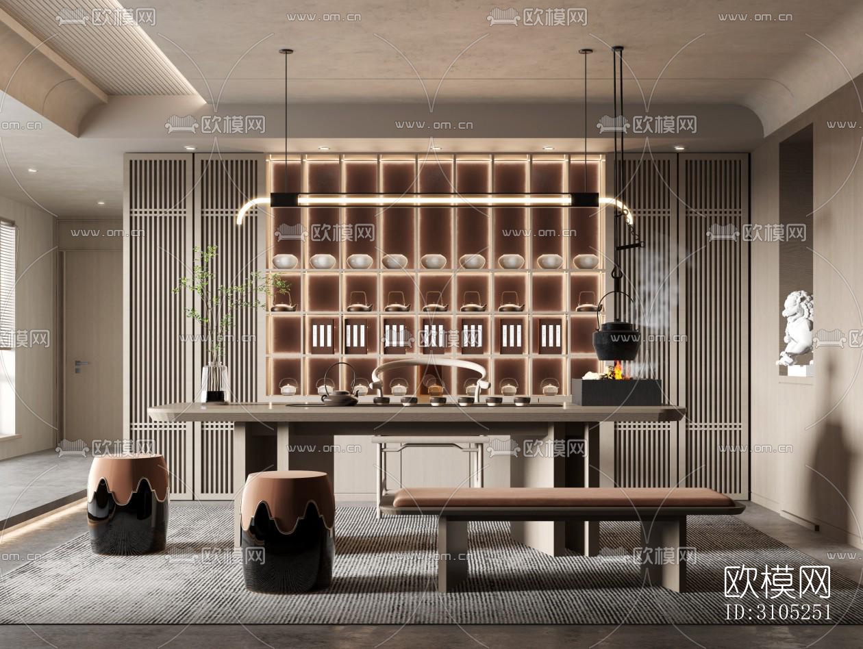 新中式茶室效果图下载（渲染图4）