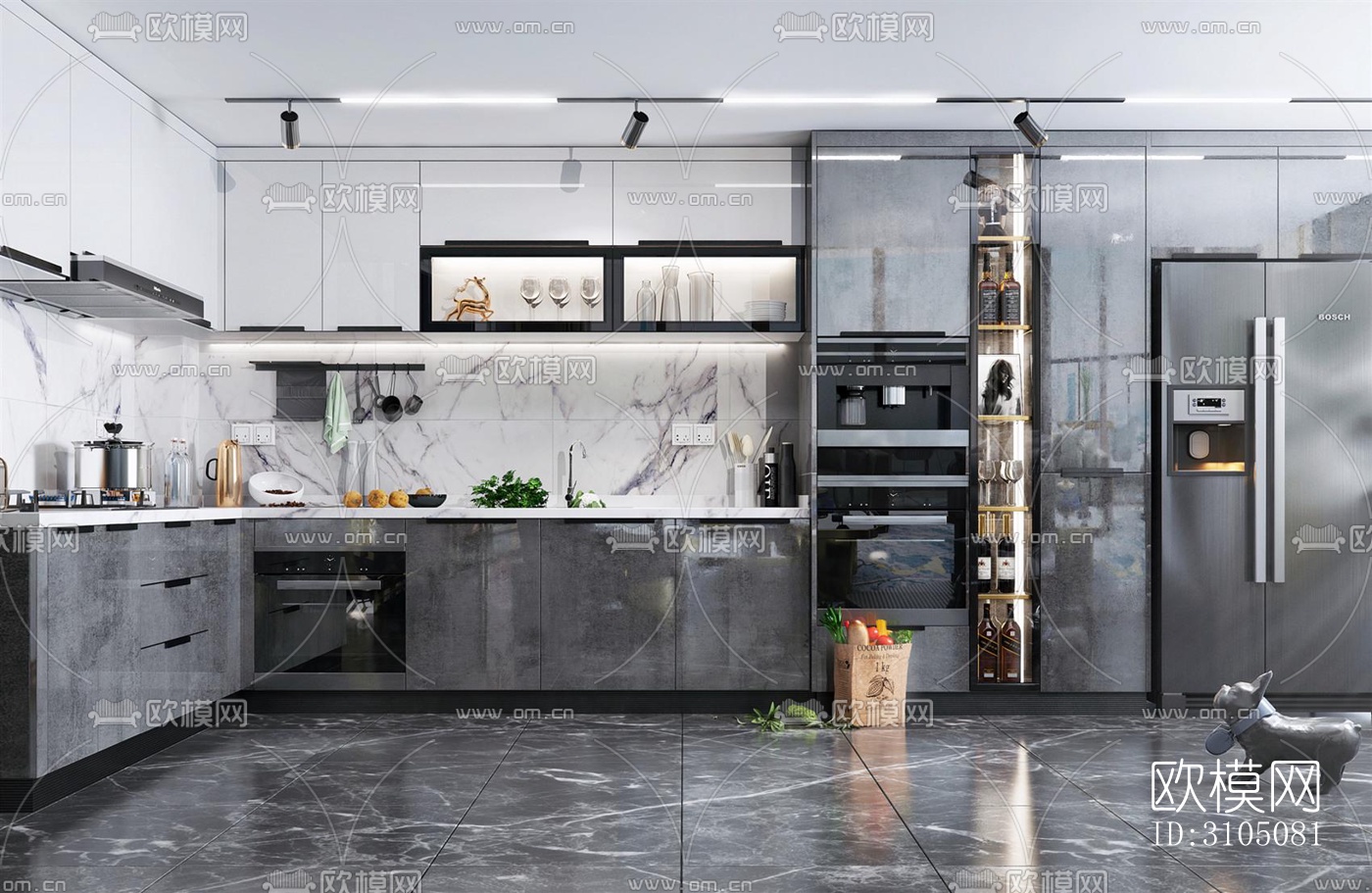 高级灰厨房效果图下载（渲染图5）
