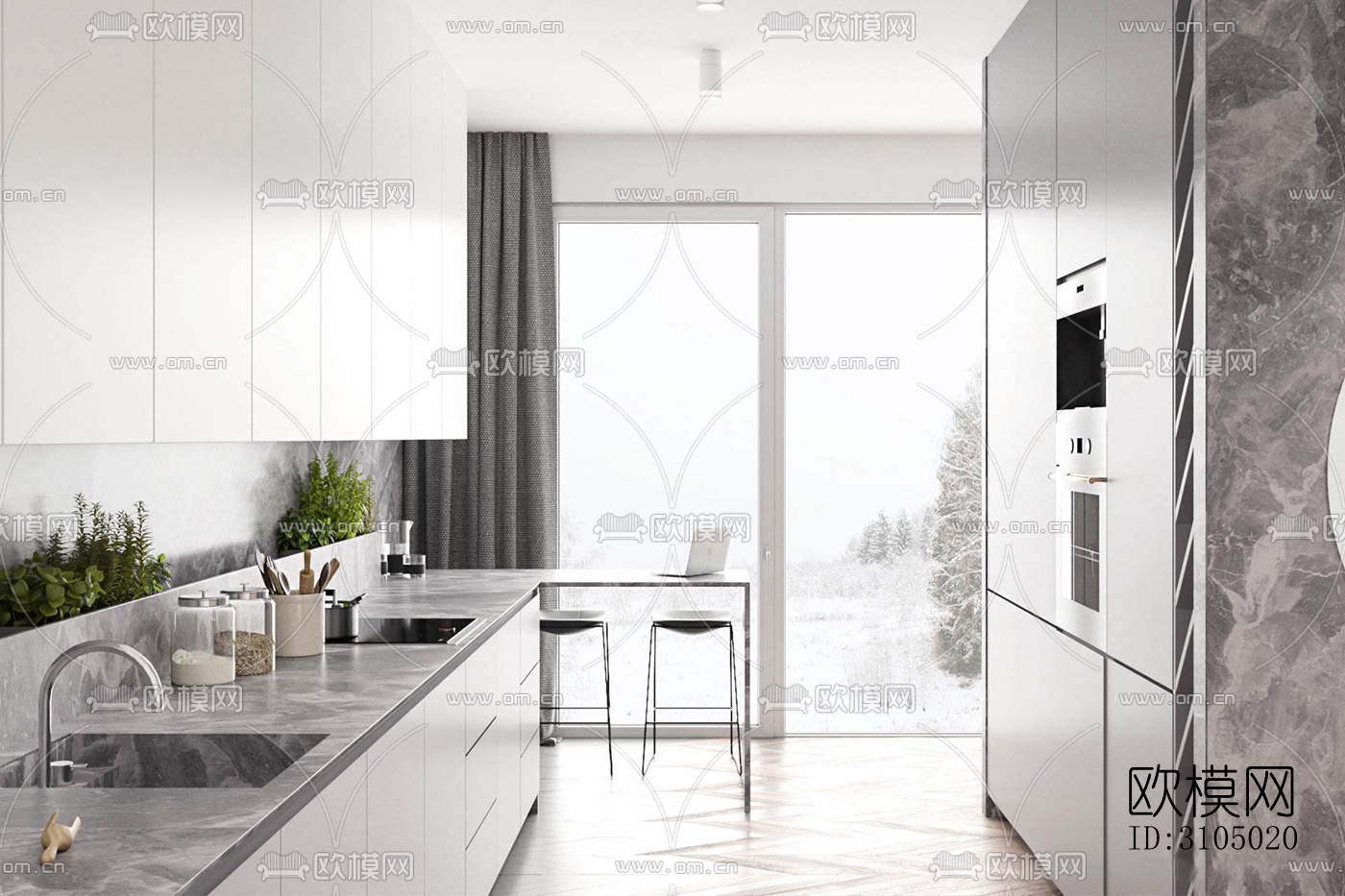 现代厨房效果图下载（渲染图3）