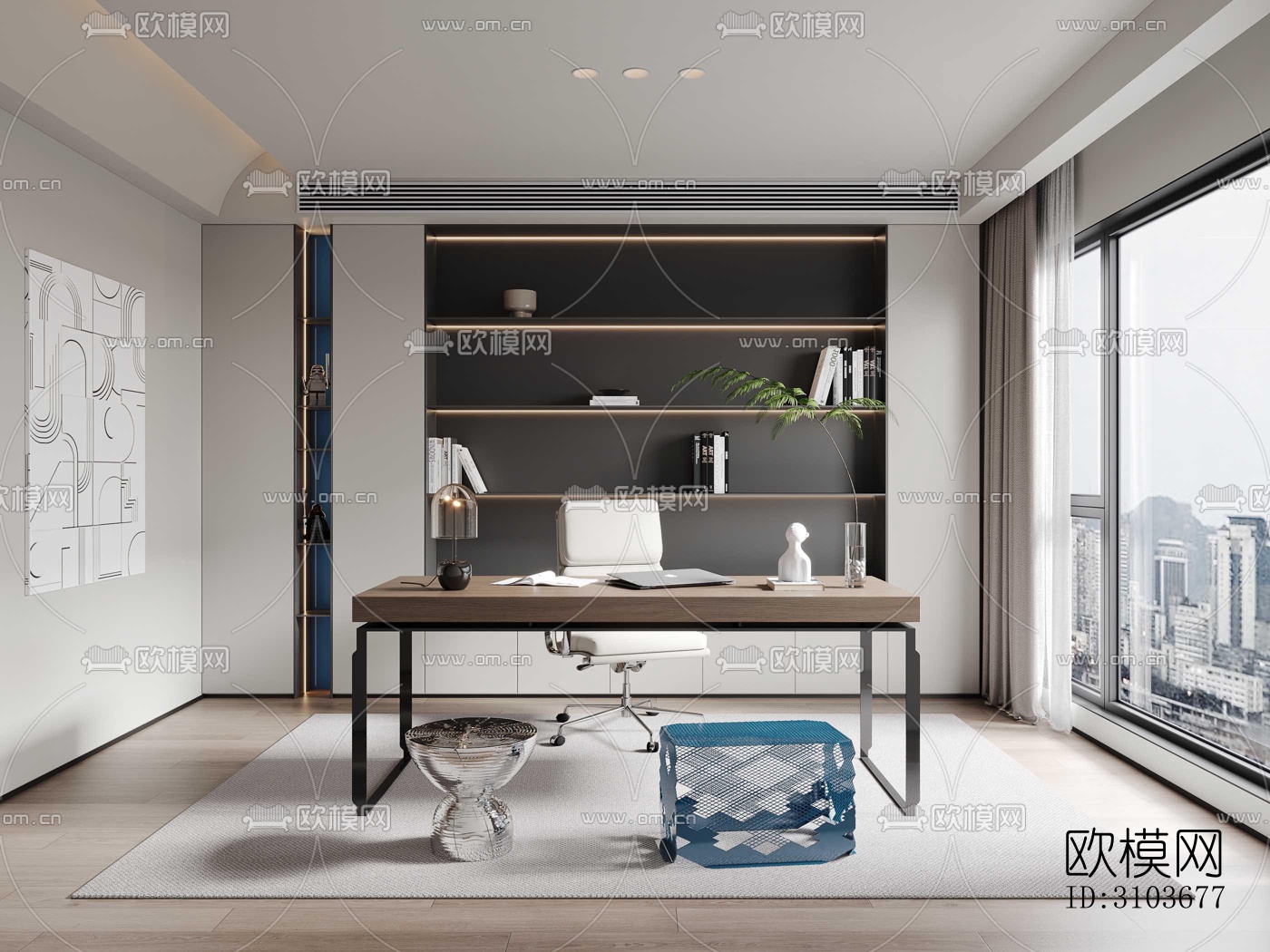 现代书房效果图下载（渲染图5）