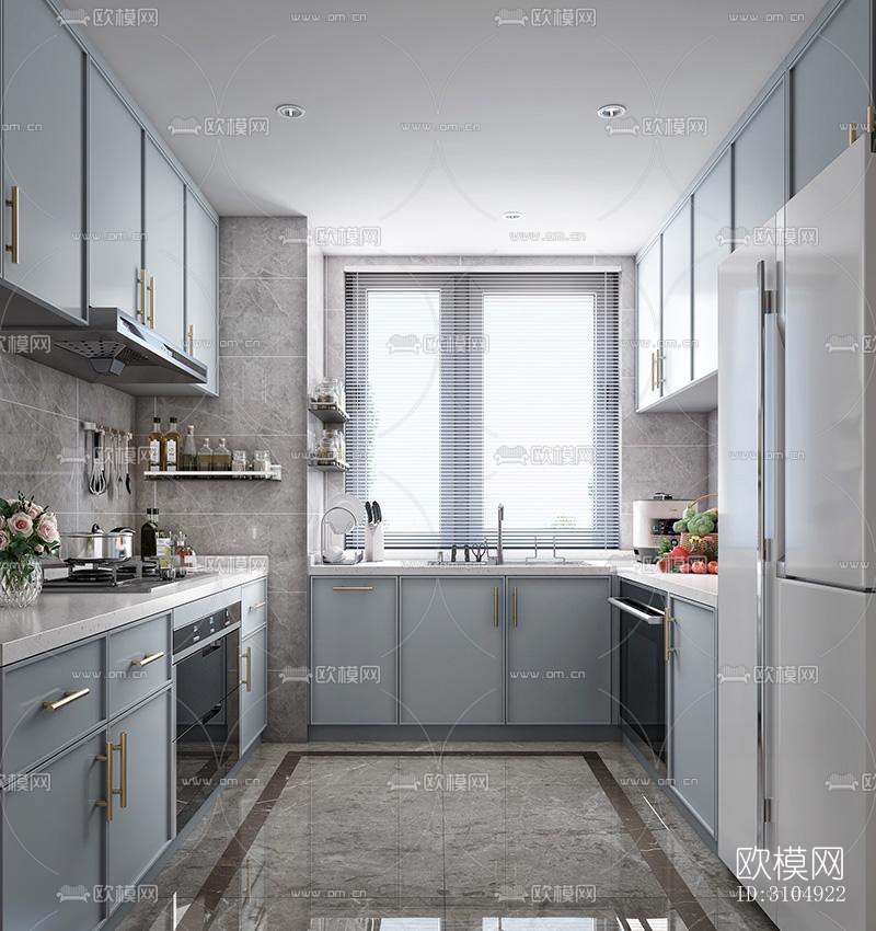 法式厨房效果图下载（渲染图4）