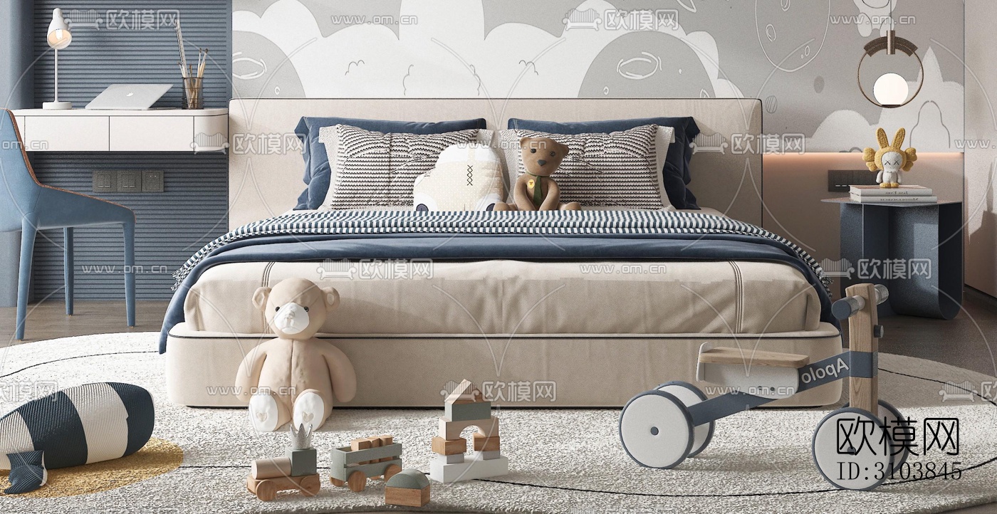 北欧儿童房效果图下载（渲染图1）