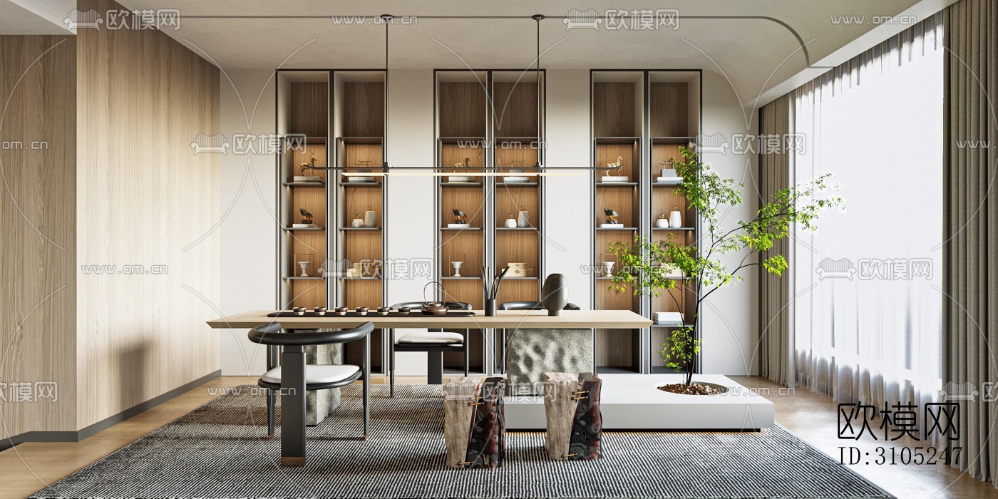 新中式茶室效果图下载（渲染图3）