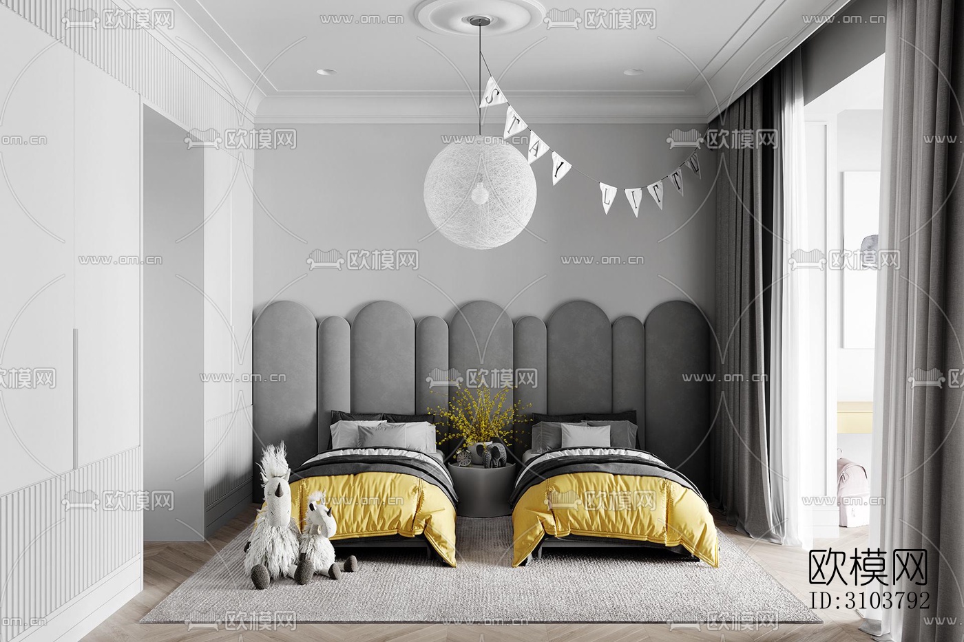 北欧儿童房效果图下载（渲染图1）