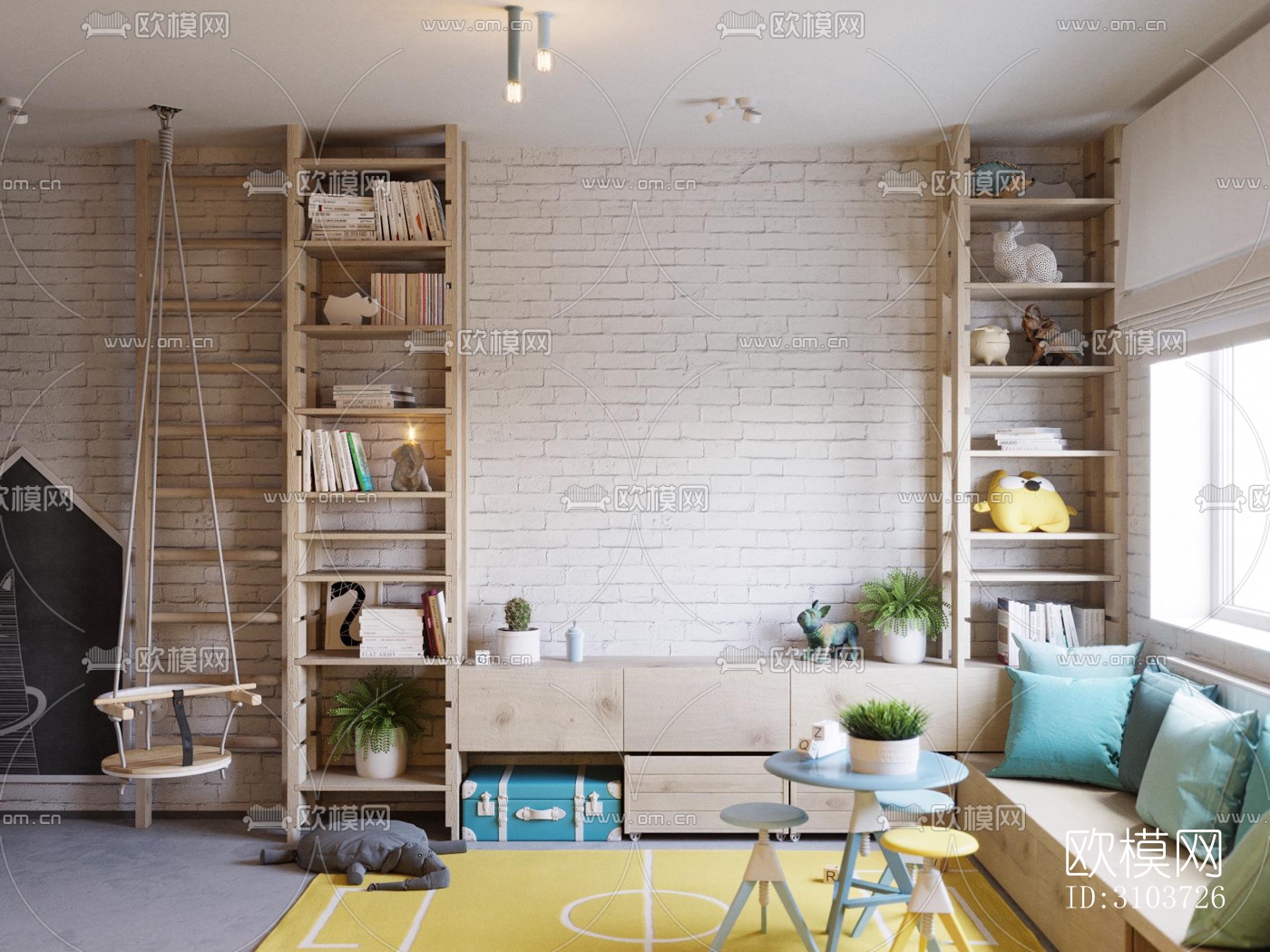 北欧儿童房效果图下载（渲染图1）