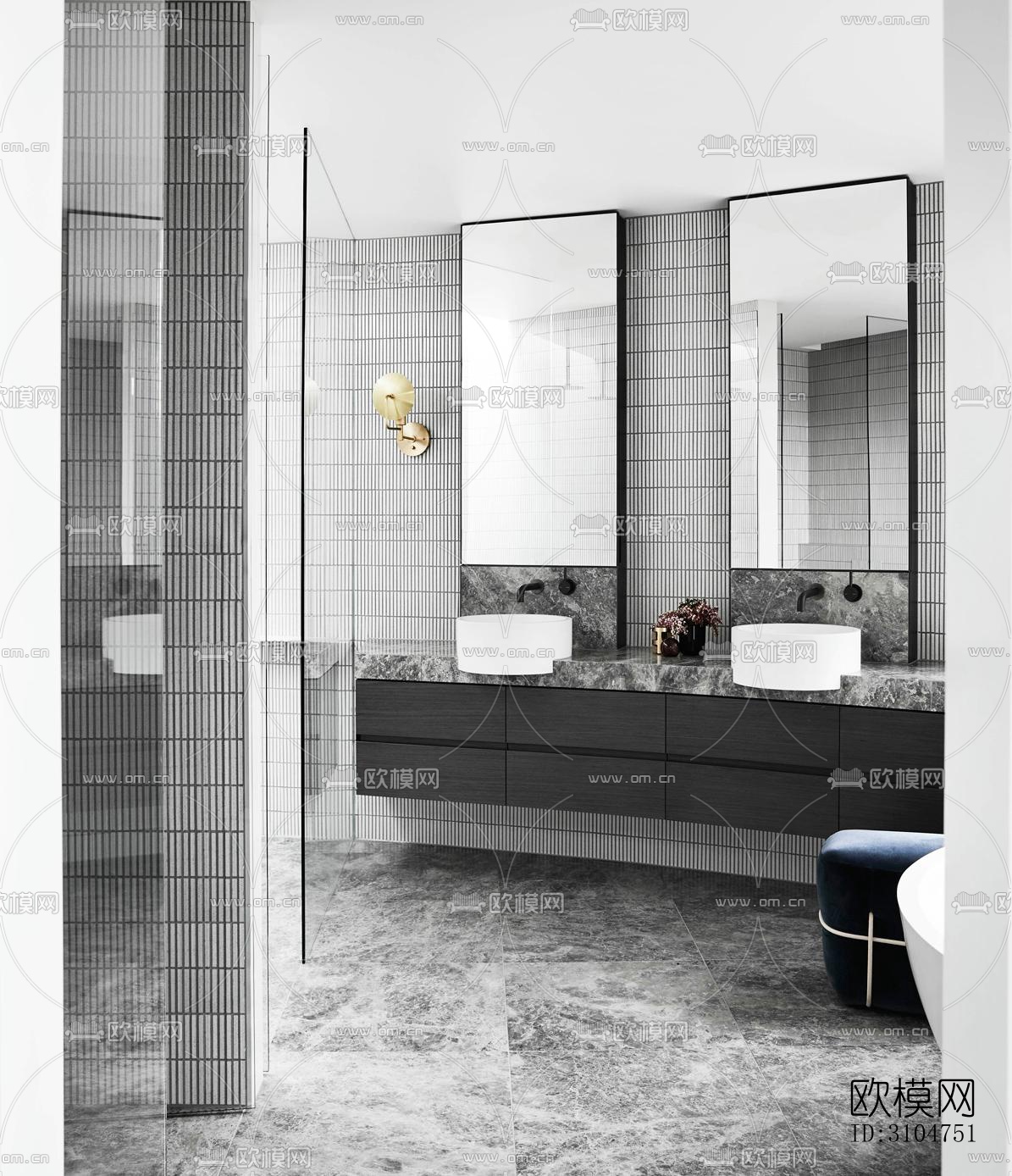 高级灰卫生间效果图下载（渲染图3）