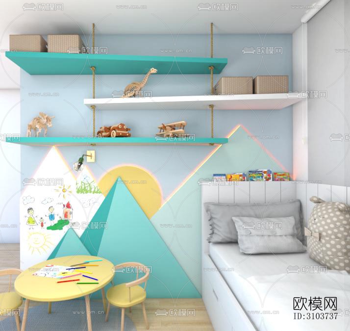 北欧儿童房效果图下载（渲染图4）