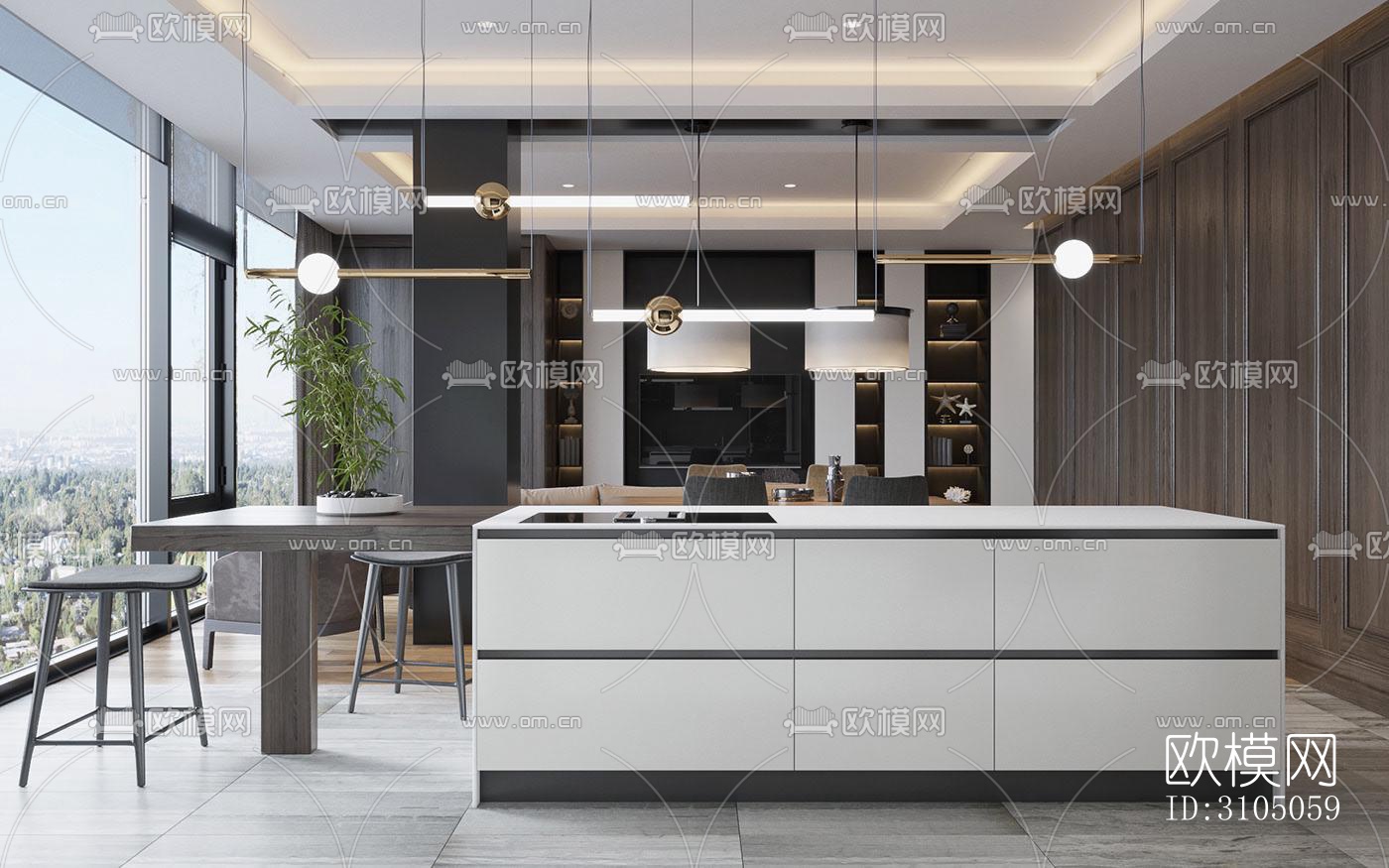现代厨房效果图下载（渲染图2）