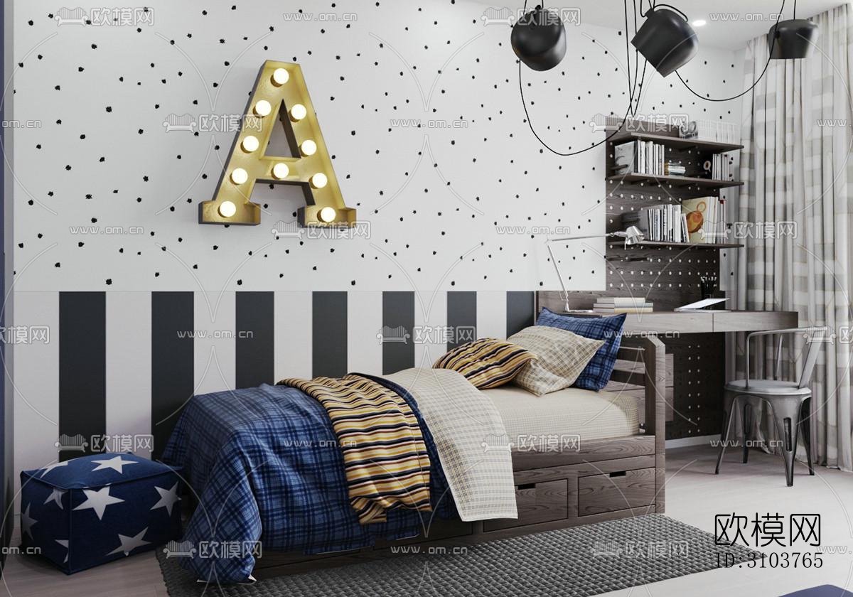 北欧儿童房效果图下载（渲染图1）