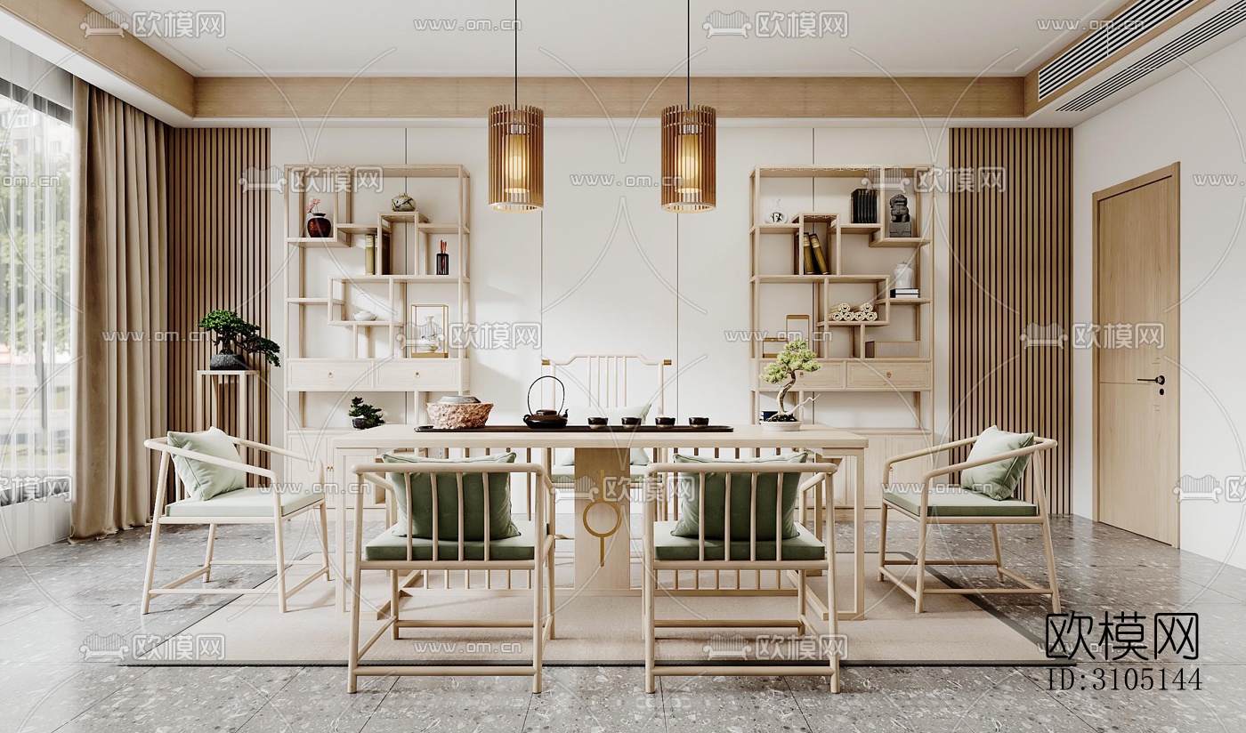 中式茶室效果图下载（渲染图2）