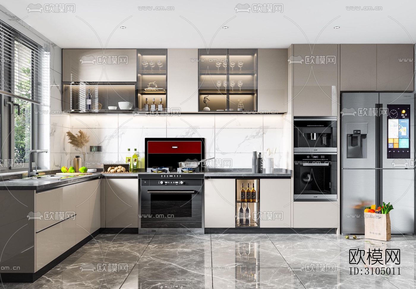 现代厨房效果图下载（渲染图1）