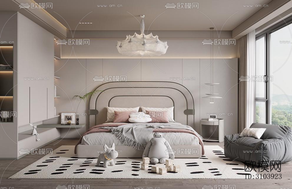 奶油风儿童房效果图下载（渲染图2）