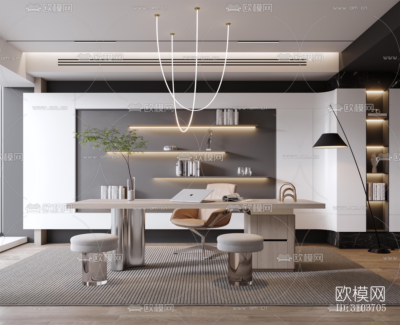 现代书房效果图下载（渲染图1）