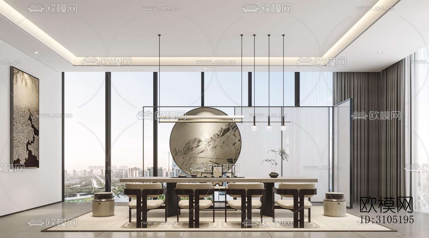 新中式茶室效果图下载（渲染图1）