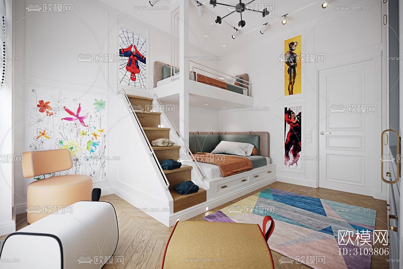 北欧儿童房效果图下载（渲染图1）