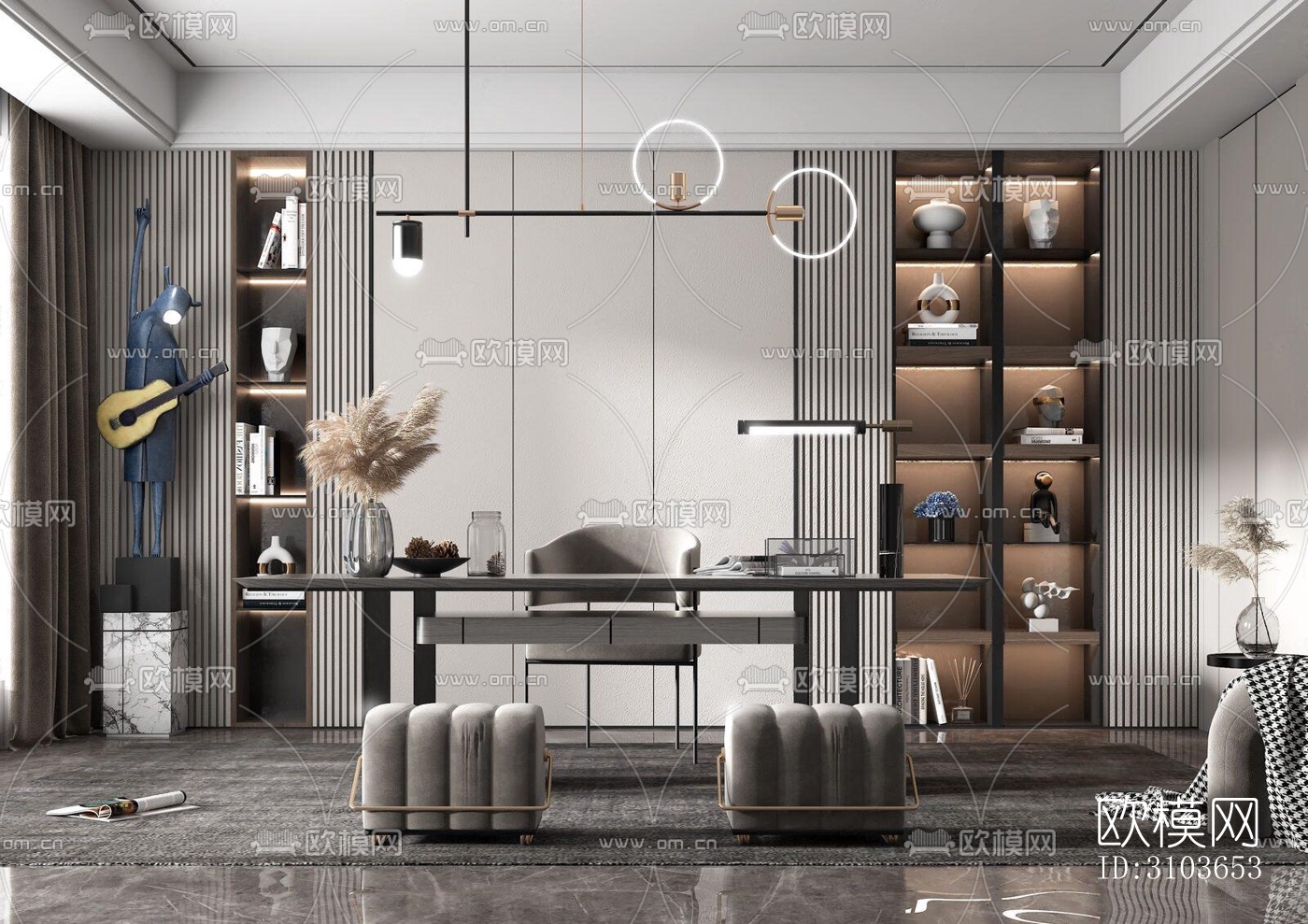 现代书房效果图下载（渲染图4）