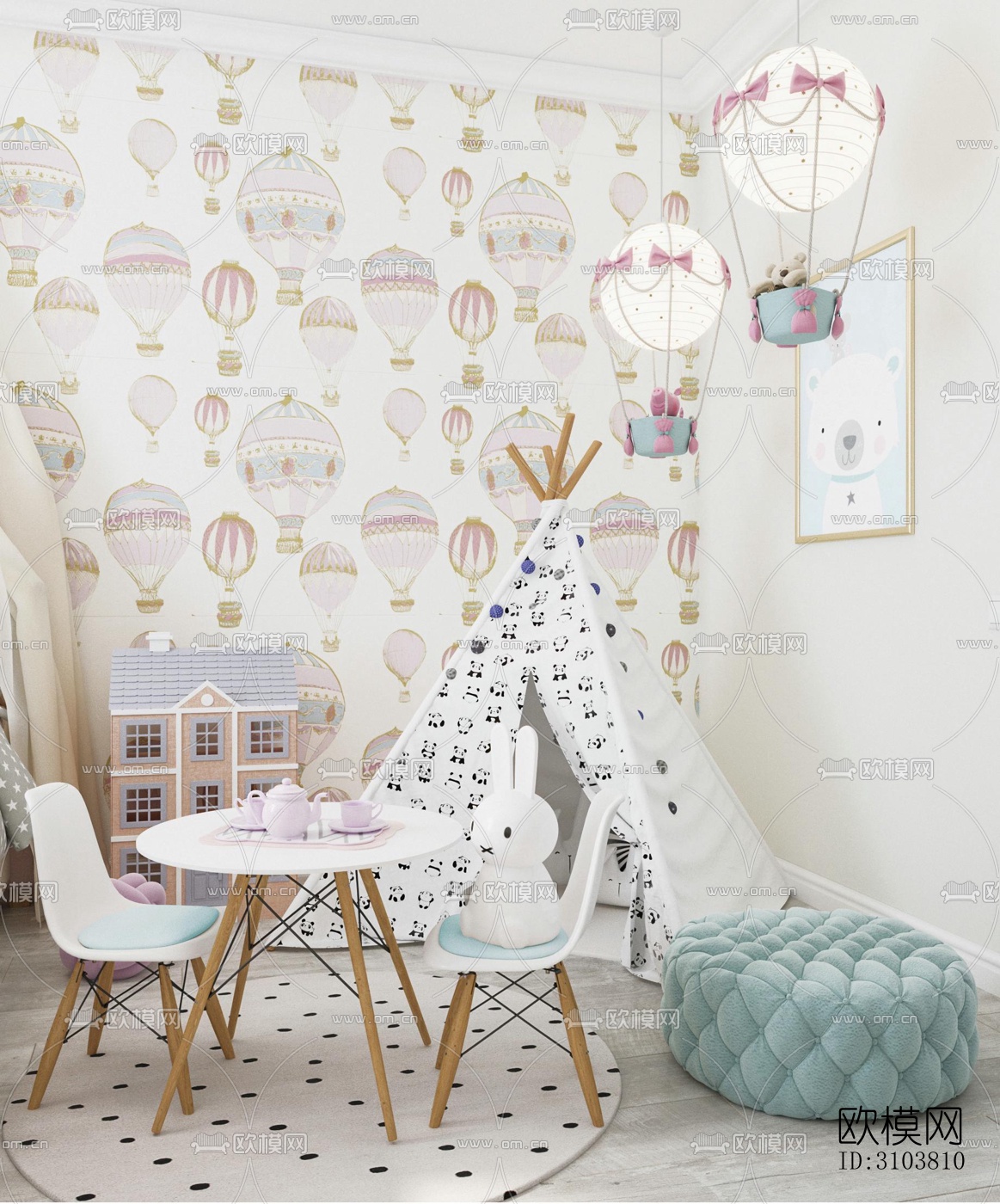 北欧儿童房效果图下载（渲染图1）