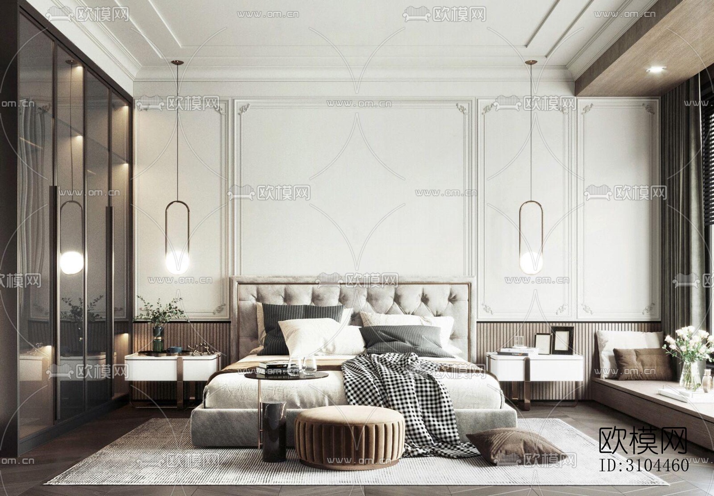 美式卧室效果图下载（渲染图1）